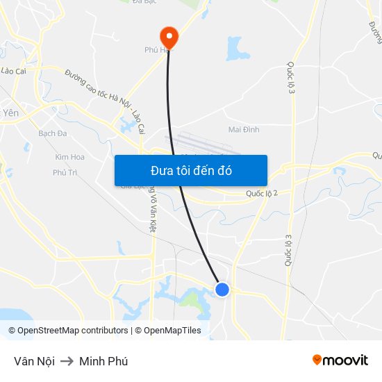 Vân Nội to Minh Phú map