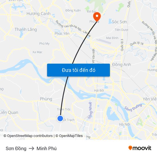 Sơn Đồng to Minh Phú map