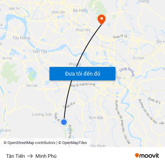 Tân Tiến to Minh Phú map