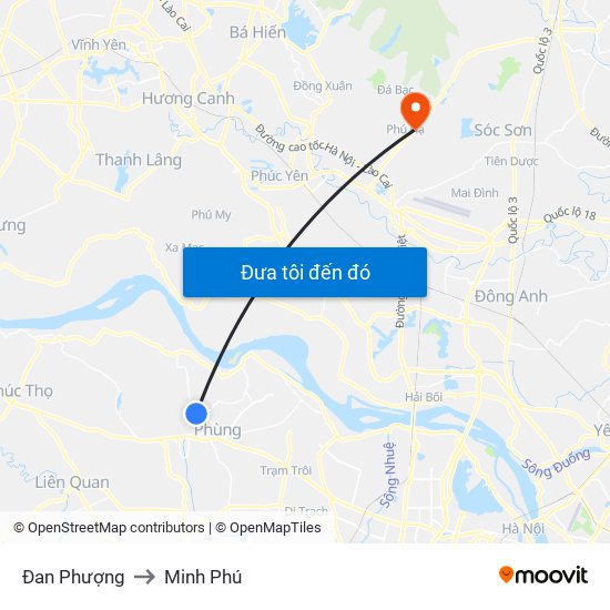 Đan Phượng to Minh Phú map