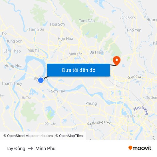 Tây Đằng to Minh Phú map