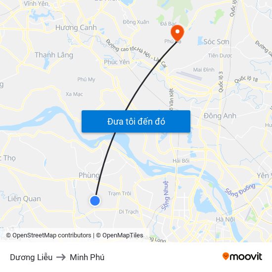Dương Liễu to Minh Phú map