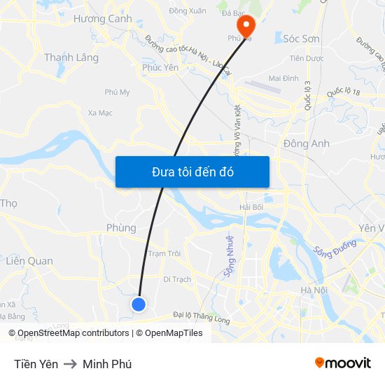 Tiền Yên to Minh Phú map