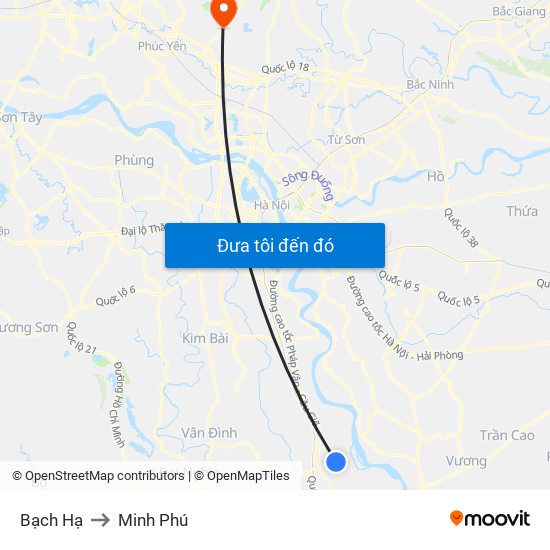 Bạch Hạ to Minh Phú map