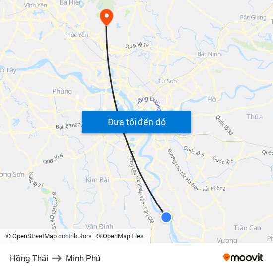 Hồng Thái to Minh Phú map