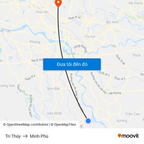 Tri Thủy to Minh Phú map