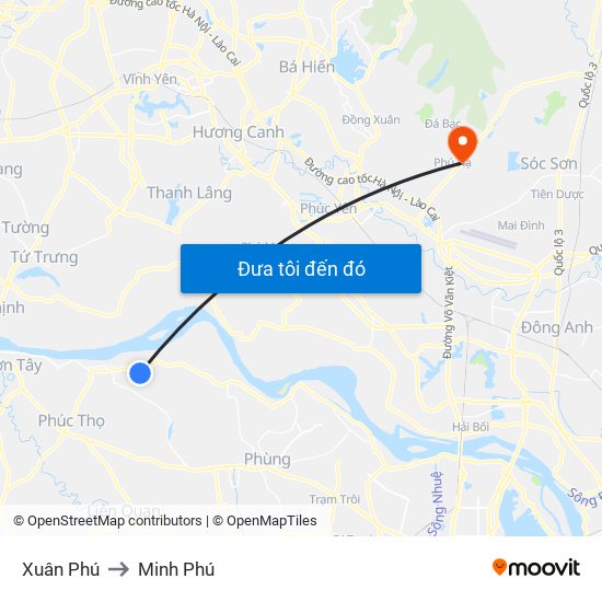 Xuân Phú to Minh Phú map