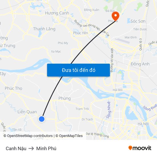 Canh Nậu to Minh Phú map