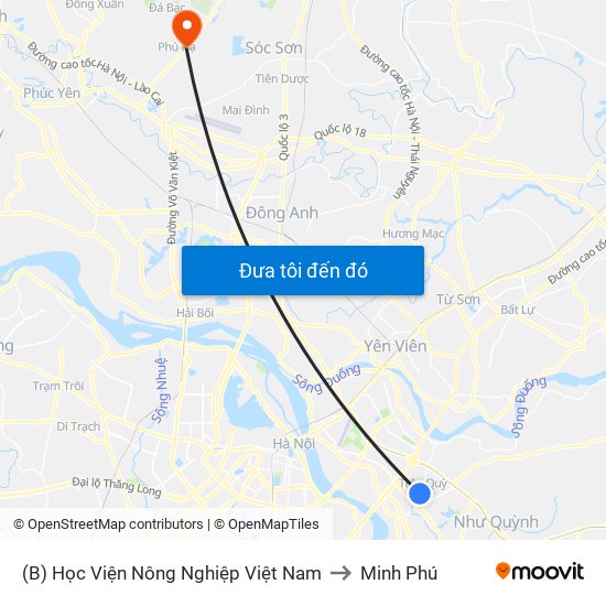 (B) Học Viện Nông Nghiệp Việt Nam to Minh Phú map