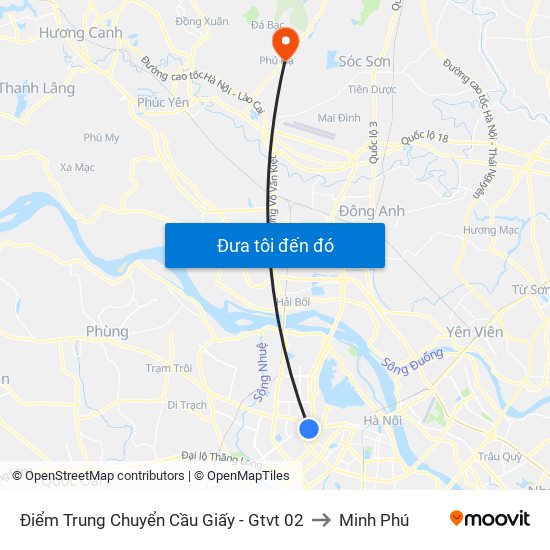 Điểm Trung Chuyển Cầu Giấy - Gtvt 02 to Minh Phú map