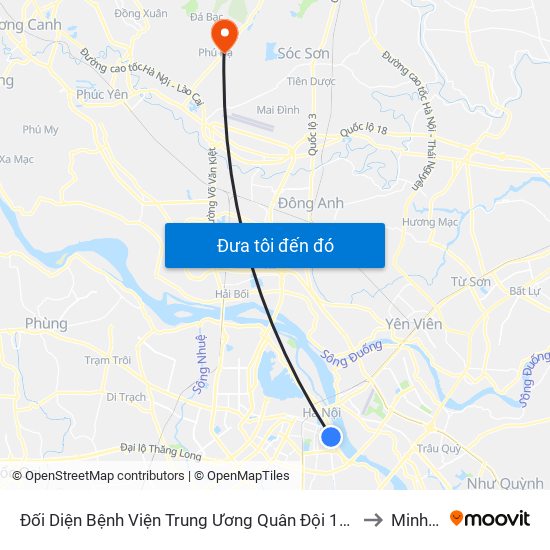 Đối Diện Bệnh Viện Trung Ương Quân Đội 108 - Trần Hưng Đạo to Minh Phú map