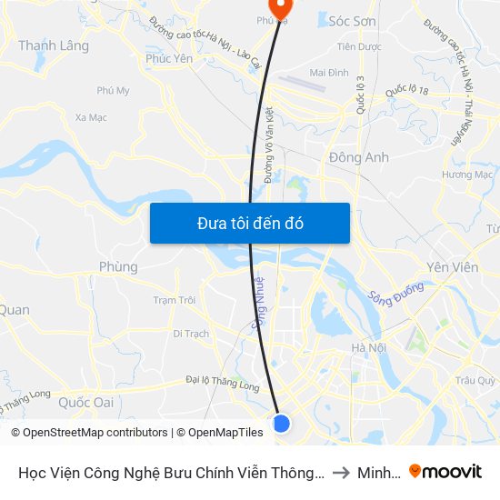 Học Viện Công Nghệ Bưu Chính Viễn Thông - Trần Phú (Hà Đông) to Minh Phú map