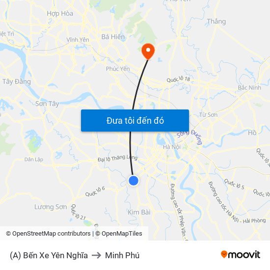 (A) Bến Xe Yên Nghĩa to Minh Phú map