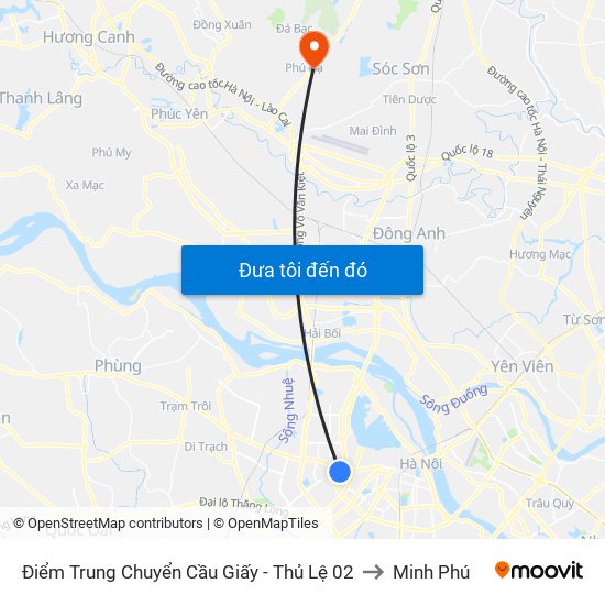 Điểm Trung Chuyển Cầu Giấy - Thủ Lệ 02 to Minh Phú map