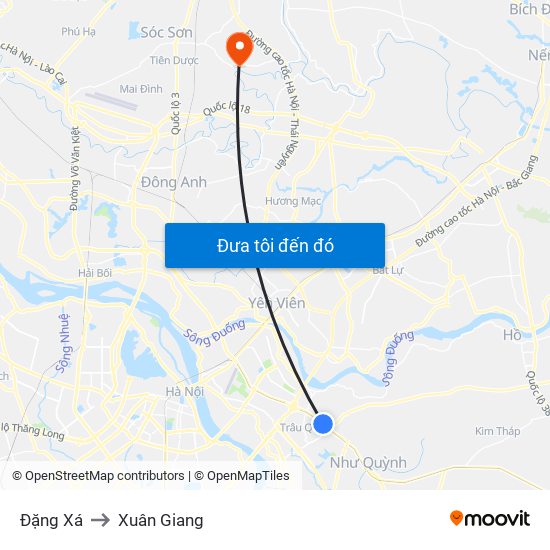 Đặng Xá to Xuân Giang map