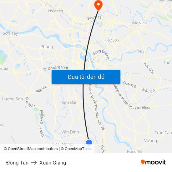 Đồng Tân to Xuân Giang map