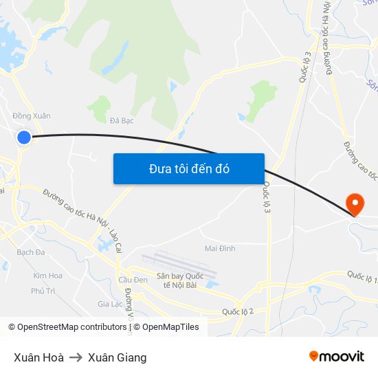 Xuân Hoà to Xuân Giang map