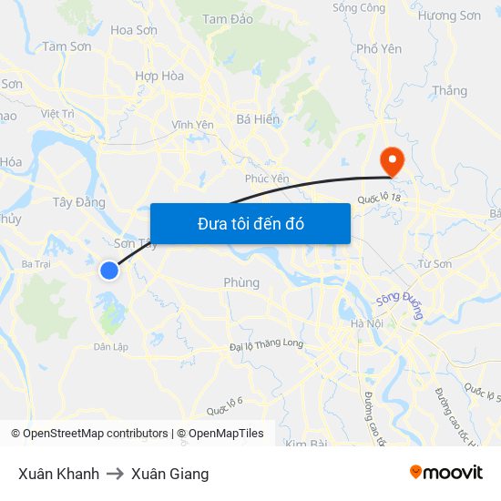 Xuân Khanh to Xuân Giang map