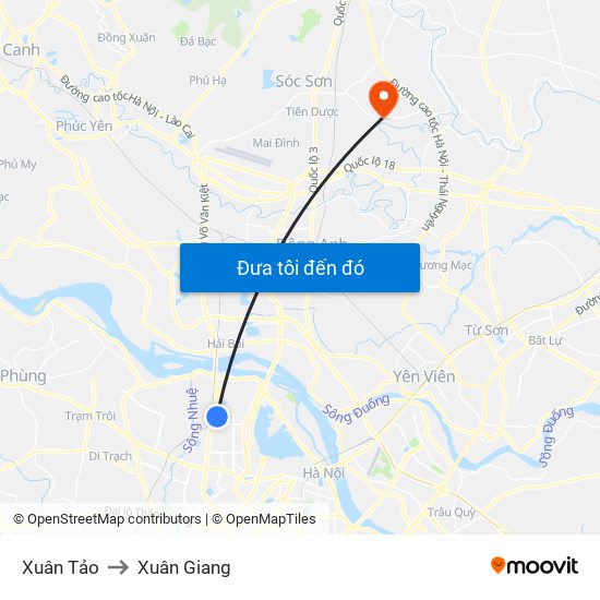 Xuân Tảo to Xuân Giang map