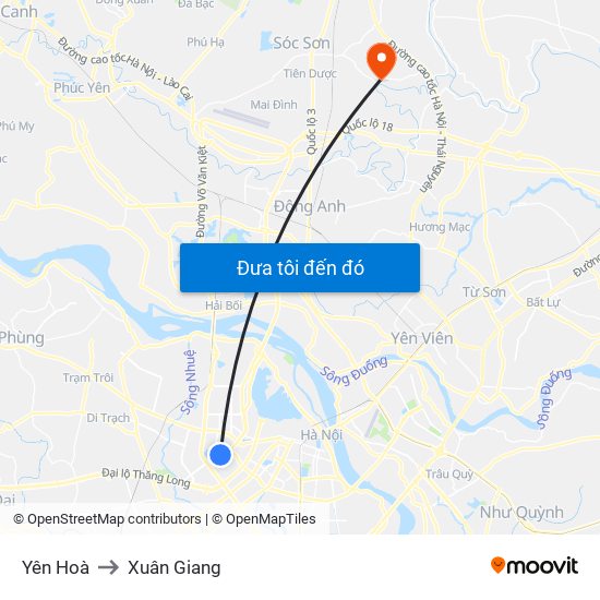 Yên Hoà to Xuân Giang map