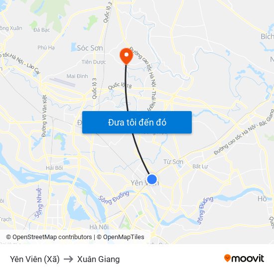 Yên Viên (Xã) to Xuân Giang map