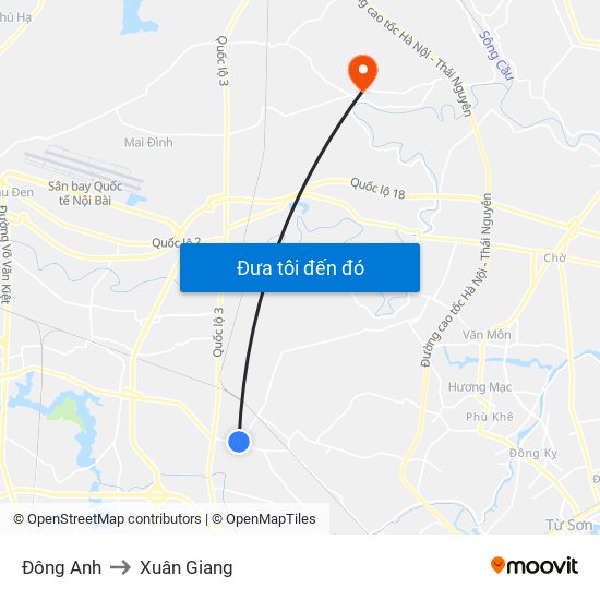 Đông Anh to Xuân Giang map