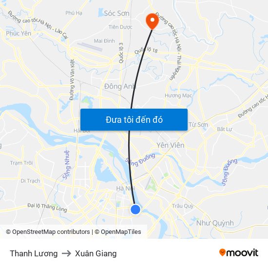 Thanh Lương to Xuân Giang map