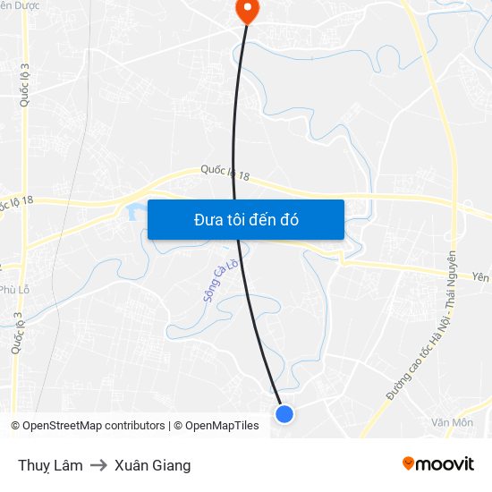 Thuỵ Lâm to Xuân Giang map