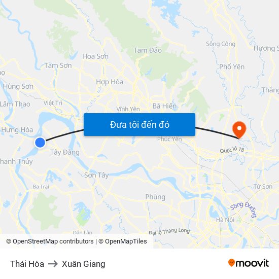 Thái Hòa to Xuân Giang map