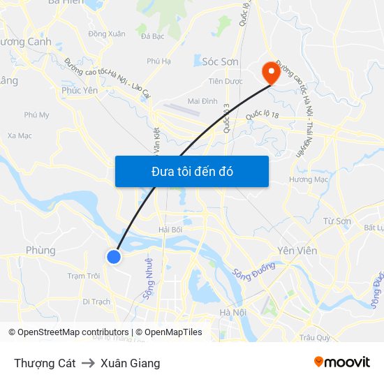 Thượng Cát to Xuân Giang map