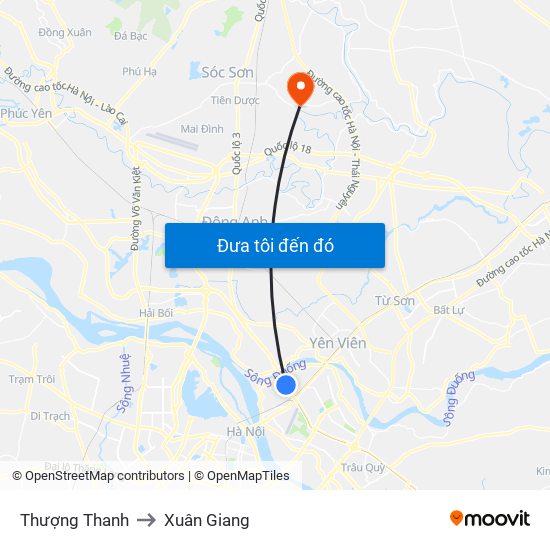 Thượng Thanh to Xuân Giang map