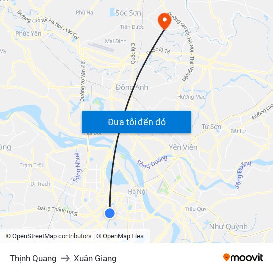 Thịnh Quang to Xuân Giang map