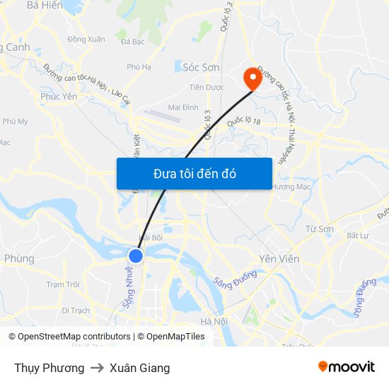 Thụy Phương to Xuân Giang map