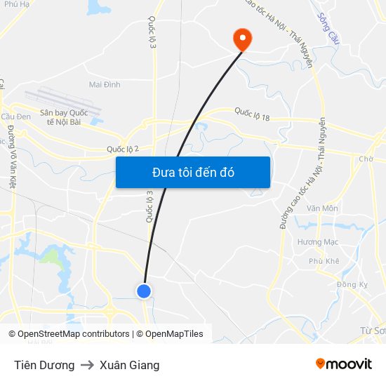 Tiên Dương to Xuân Giang map