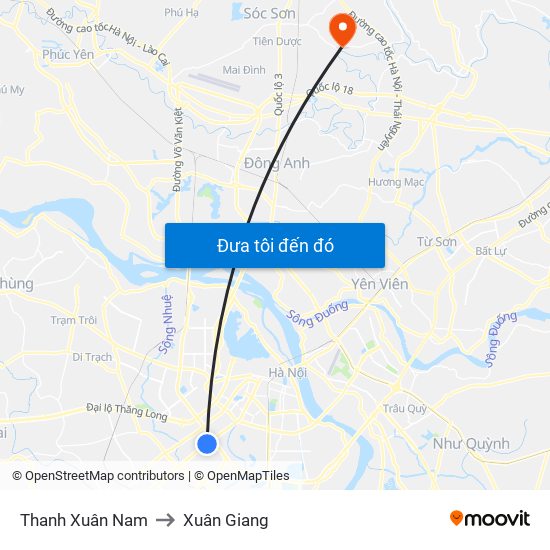 Thanh Xuân Nam to Xuân Giang map