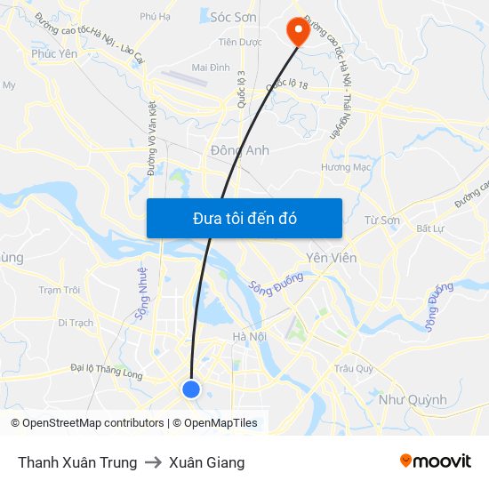 Thanh Xuân Trung to Xuân Giang map