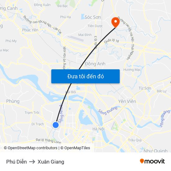 Phú Diễn to Xuân Giang map