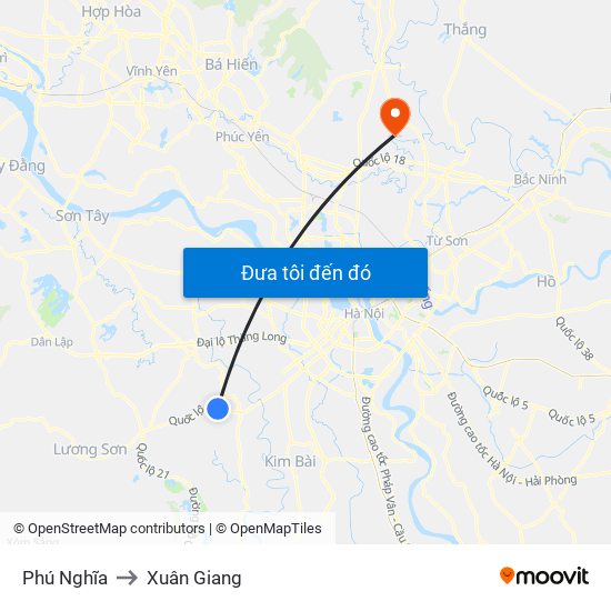 Phú Nghĩa to Xuân Giang map