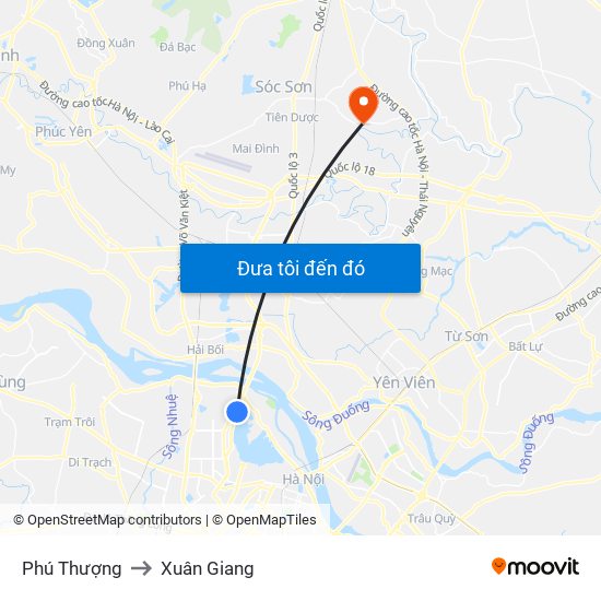 Phú Thượng to Xuân Giang map
