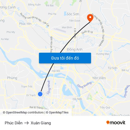 Phúc Diễn to Xuân Giang map