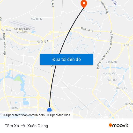 Tầm Xá to Xuân Giang map