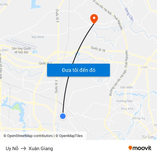 Uy Nỗ to Xuân Giang map