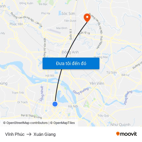 Vĩnh Phúc to Xuân Giang map