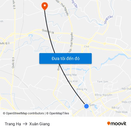 Trang Hạ to Xuân Giang map