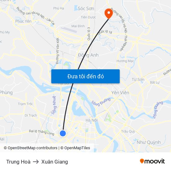 Trung Hoà to Xuân Giang map