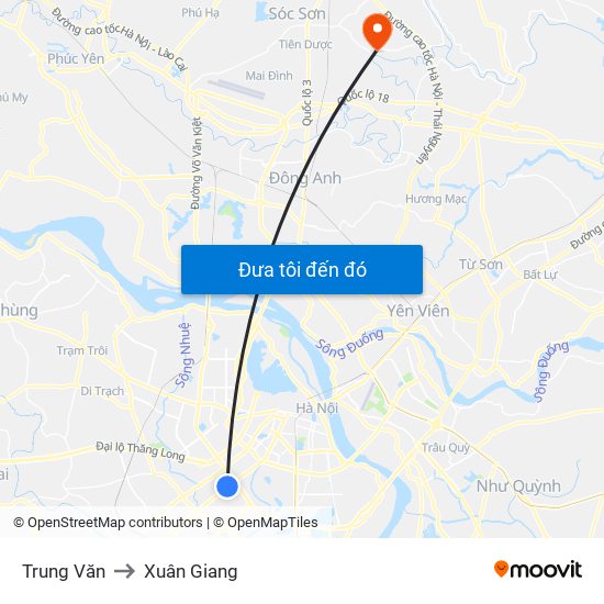 Trung Văn to Xuân Giang map