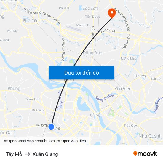 Tây Mỗ to Xuân Giang map