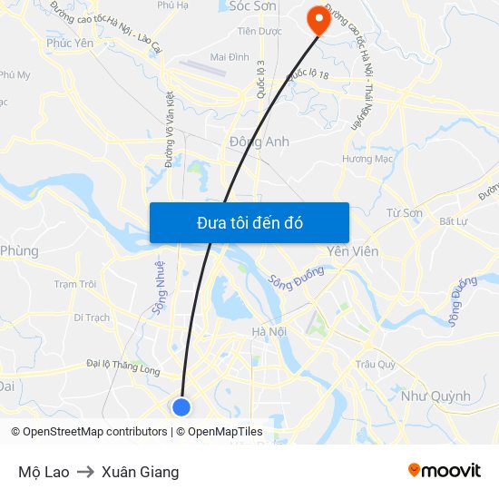 Mộ Lao to Xuân Giang map