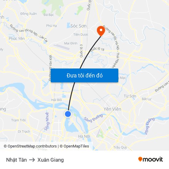 Nhật Tân to Xuân Giang map