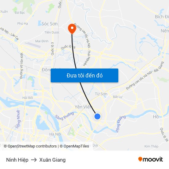 Ninh Hiệp to Xuân Giang map
